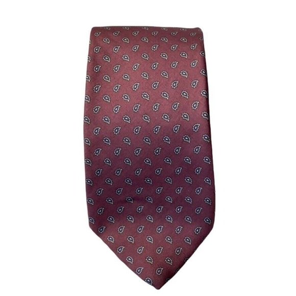 ROBERT TALBOTT Men's Necktie Paisley Burgundy Repp Silk 57.5"x 3 - Picture 1 of 10